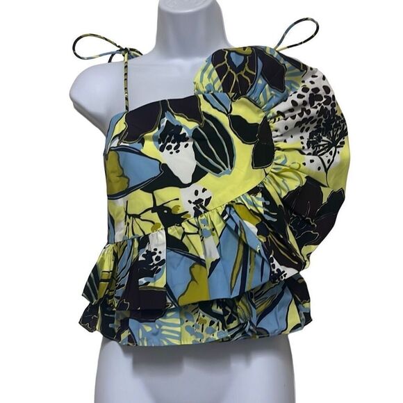 Tanya Taylor Claudette Asymmetrical Ruffle Peplum Top Sz 8 Zesty Multi NWT $395 - Picture 2 of 13